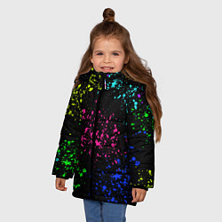 Куртка зимняя для девочки Брызги неоновых красок, цвет: 3D-черный — фото 2