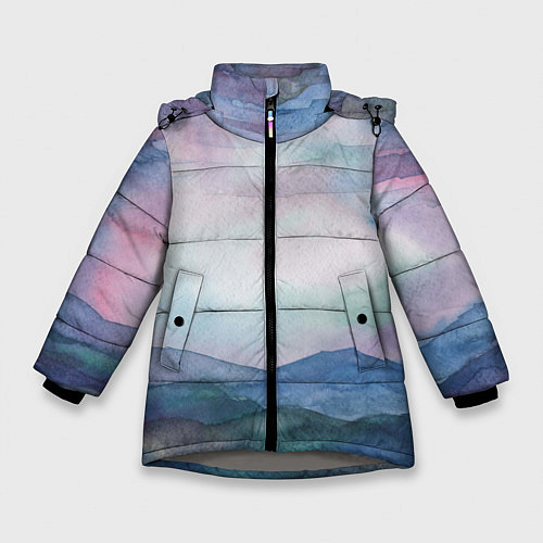 Зимняя куртка для девочки Горный пейзаж акварель / 3D-Светло-серый – фото 1