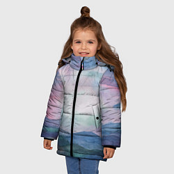 Куртка зимняя для девочки Горный пейзаж акварель, цвет: 3D-светло-серый — фото 2