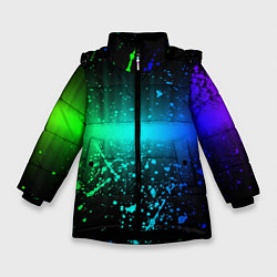 Куртка зимняя для девочки Неоновая абстракция, цвет: 3D-черный