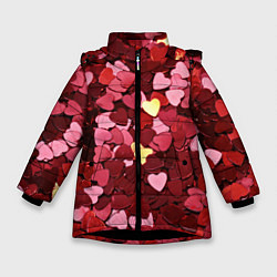 Куртка зимняя для девочки Куча разноцветных сердечек, цвет: 3D-черный