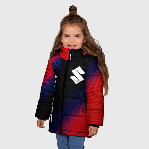 Зимняя куртка для девочки Suzuki красный карбон / 3D-Черный – фото 3