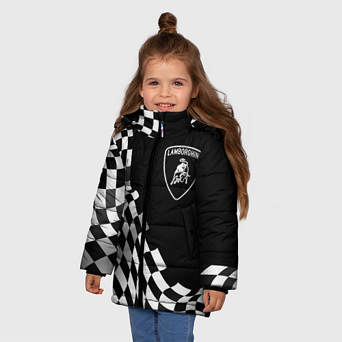 Зимняя куртка для девочки Lamborghini racing flag / 3D-Черный – фото 3