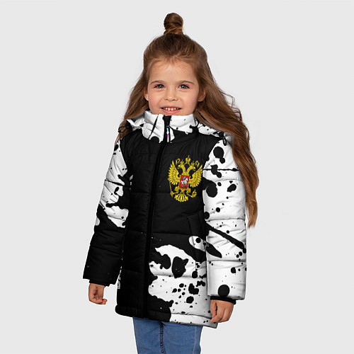 Зимняя куртка для девочки Барабанщик из России и герб РФ: надпись, символ / 3D-Черный – фото 3