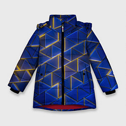 Куртка зимняя для девочки Синие треугольники и жёлтый свет, цвет: 3D-красный