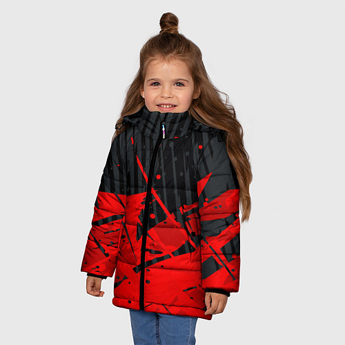 Зимняя куртка для девочки Красные брызги на черном фоне / 3D-Черный – фото 3