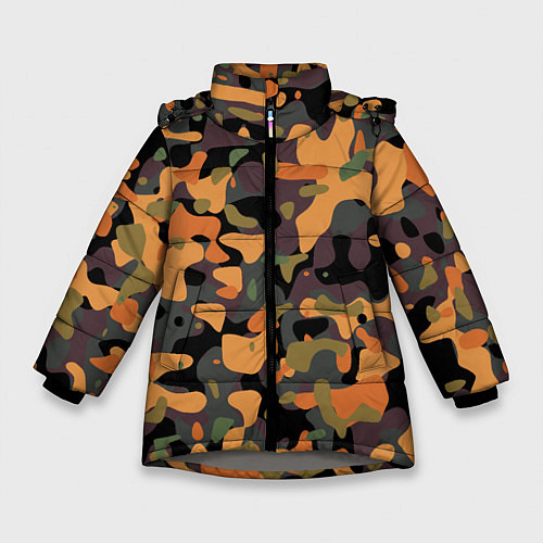 Зимняя куртка для девочки Камуфляж осенний лес / 3D-Светло-серый – фото 1