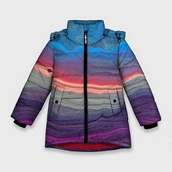 Куртка зимняя для девочки Цветной переливающийся абстрактный песок, цвет: 3D-красный