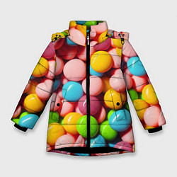 Куртка зимняя для девочки Много ярких конфет, цвет: 3D-черный