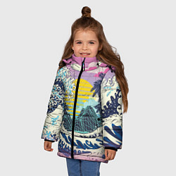 Куртка зимняя для девочки Штормовые океанские волны и пальмы, цвет: 3D-черный — фото 2