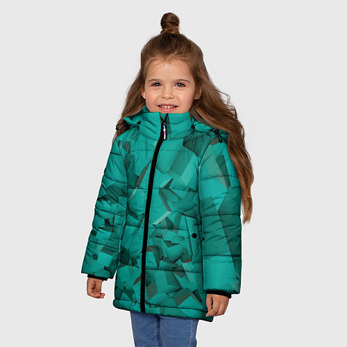 Зимняя куртка для девочки Абстрактные сине-зелёные кубы / 3D-Черный – фото 3