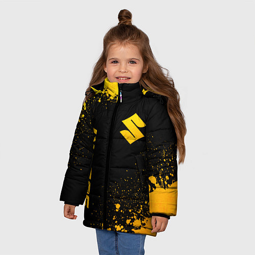 Зимняя куртка для девочки Suzuki - gold gradient: надпись, символ / 3D-Черный – фото 3