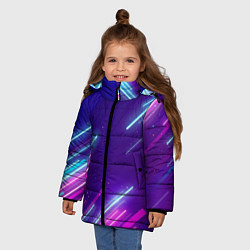 Куртка зимняя для девочки Неоновый фон Линии, цвет: 3D-черный — фото 2