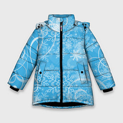 Куртка зимняя для девочки Морозный узор на голубом стекле, цвет: 3D-черный