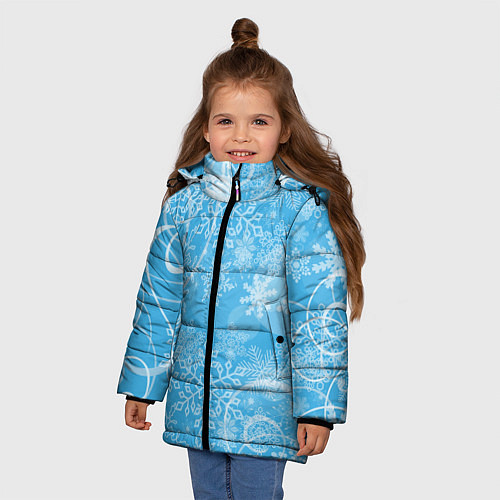 Зимняя куртка для девочки Морозный узор на голубом стекле / 3D-Черный – фото 3