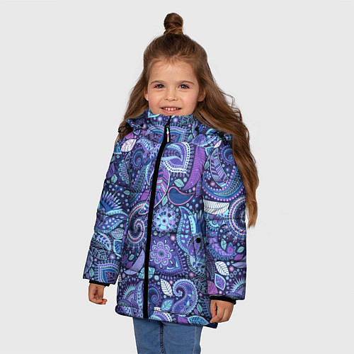 Зимняя куртка для девочки Индийский орнамент - Пейсли / 3D-Черный – фото 3