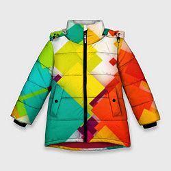 Зимняя куртка для девочки Цветные геометрические квадраты