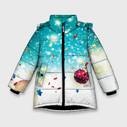 Куртка зимняя для девочки Шарики новогодние, цвет: 3D-черный