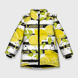 Куртка зимняя для девочки Лимон на чёрно-белом фоне, цвет: 3D-черный