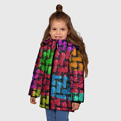 Куртка зимняя для девочки Грубая вязка - цветная клетка - fashion 2044, цвет: 3D-красный — фото 2
