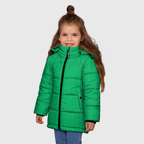 Зимняя куртка для девочки Зеленый вязаный свитер / 3D-Черный – фото 3