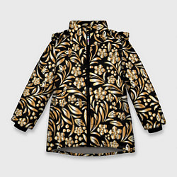Куртка зимняя для девочки Золотые узоры - цветы, цвет: 3D-светло-серый
