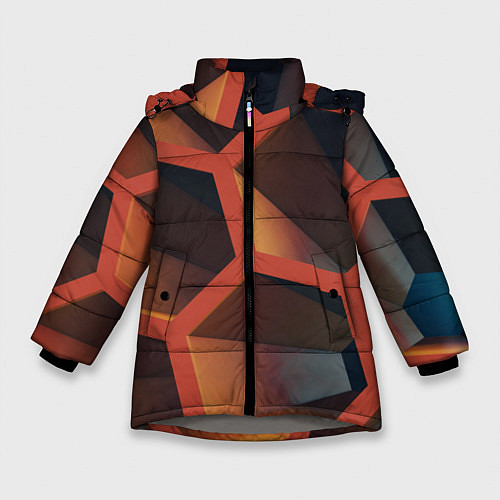 Зимняя куртка для девочки Абстрактные шестигранные фигуры / 3D-Светло-серый – фото 1