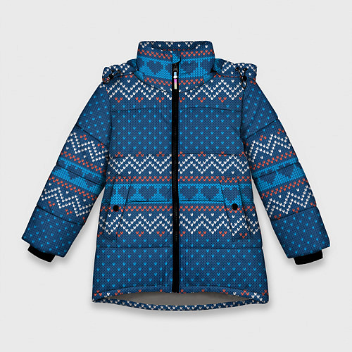 Зимняя куртка для девочки Вязанный стиль - сердечки / 3D-Светло-серый – фото 1