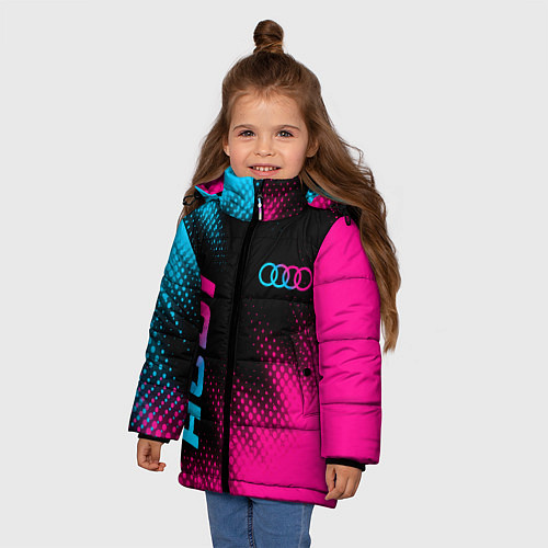Зимняя куртка для девочки Audi - neon gradient: надпись, символ / 3D-Черный – фото 3