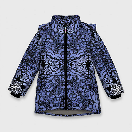Зимняя куртка для девочки Ажурный модный кружевной синий узор / 3D-Светло-серый – фото 1