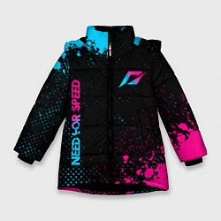 Куртка зимняя для девочки Need for Speed - neon gradient: надпись, символ, цвет: 3D-черный