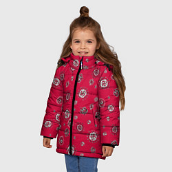 Куртка зимняя для девочки Красно черные цветы, цвет: 3D-красный — фото 2