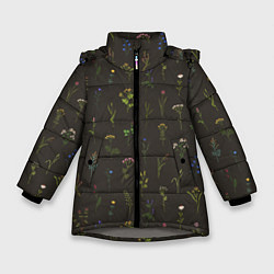 Зимняя куртка для девочки Полевые растения на темном фоне