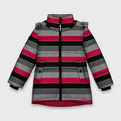 Куртка зимняя для девочки Красно-черный полосатый современный узор, цвет: 3D-красный