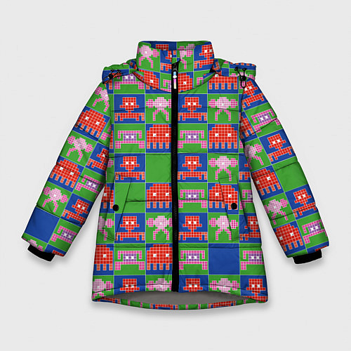 Зимняя куртка для девочки Пиксельный рисунок поп арт / 3D-Светло-серый – фото 1