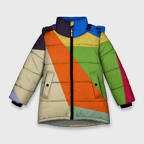 Зимняя куртка для девочки Геометрические разноцветные фигyры / 3D-Светло-серый – фото 1