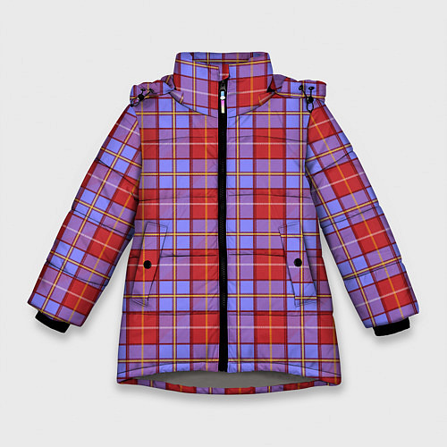 Зимняя куртка для девочки Ткань Шотландка красно-синяя / 3D-Светло-серый – фото 1