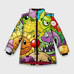 Куртка зимняя для девочки Растения против зомби, цвет: 3D-красный