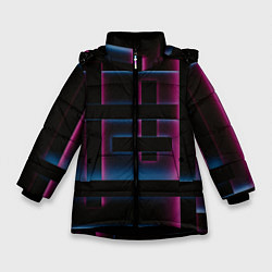 Куртка зимняя для девочки Абстрактные неоновые панели, цвет: 3D-черный