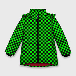 Куртка зимняя для девочки Зелёная шахматка - паттерн, цвет: 3D-красный