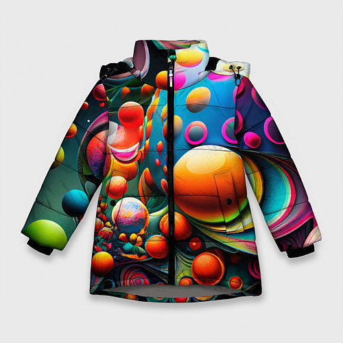 Зимняя куртка для девочки Абстрактные космические шары / 3D-Светло-серый – фото 1