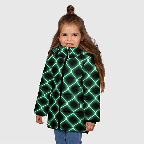 Зимняя куртка для девочки Зелёная неоновая сетка / 3D-Черный – фото 3