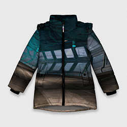 Куртка зимняя для девочки Коридор космической станции, цвет: 3D-светло-серый