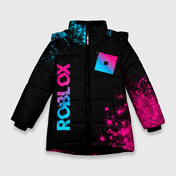 Куртка зимняя для девочки Roblox - neon gradient: надпись, символ, цвет: 3D-черный