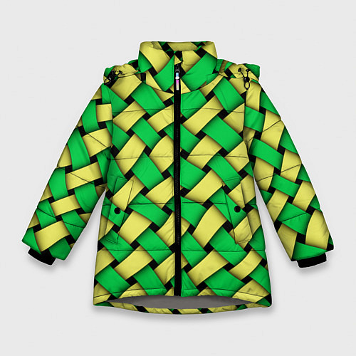 Зимняя куртка для девочки Жёлто-зелёная плетёнка - оптическая иллюзия / 3D-Светло-серый – фото 1