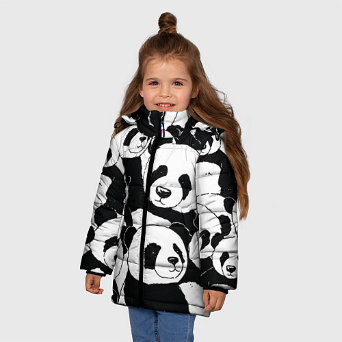 Зимняя куртка для девочки С пандами паттерн / 3D-Черный – фото 3