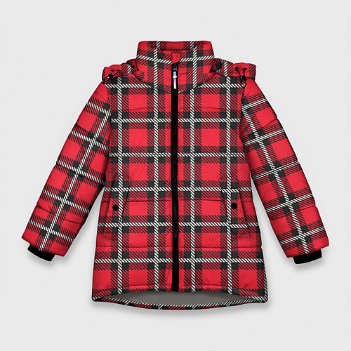 Зимняя куртка для девочки Красная шотландская клетка / 3D-Светло-серый – фото 1