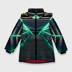 Куртка зимняя для девочки Неоновые фонари на космическом коридоре, цвет: 3D-красный
