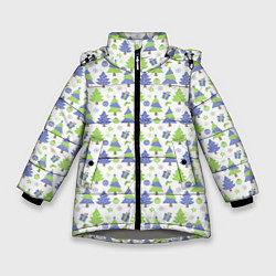 Куртка зимняя для девочки Паттерн новогодние елки, цвет: 3D-светло-серый