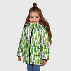 Куртка зимняя для девочки Акварельные листья, цвет: 3D-черный — фото 2